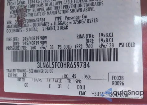 2017 Lincoln Mkz Reserve z USA, uszkodzony, nr VIN 3LN6L5FC0HR659784